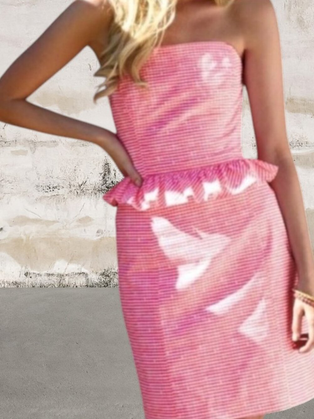 Lilly Pulitzer $188 Lowe Strapless Pink Cotton Gingham Dress Size 2